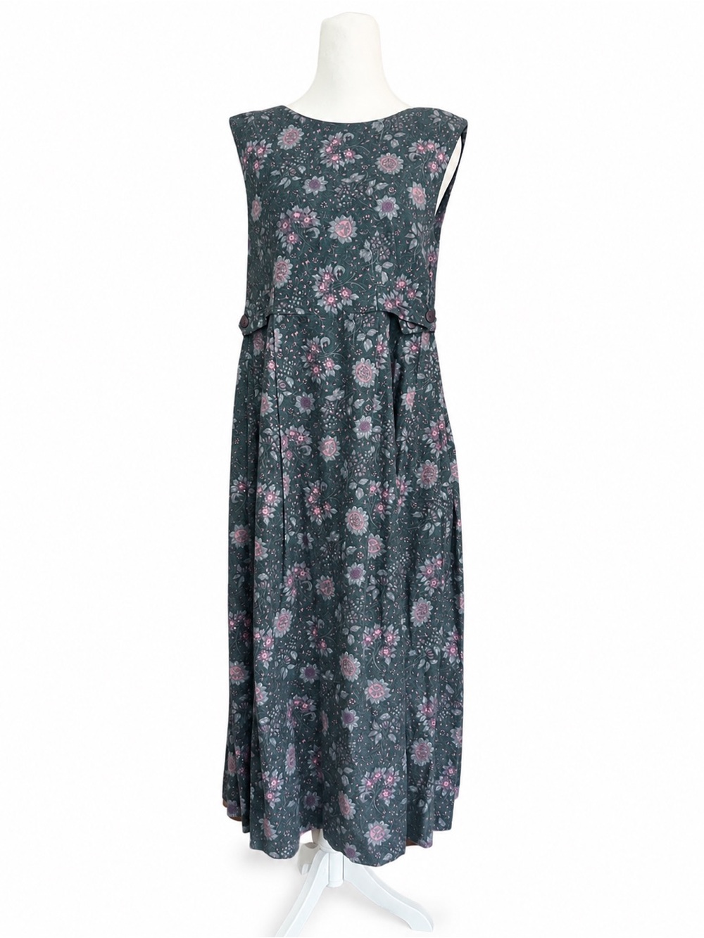 Vintage Laura Ashley Dress 8 Floral Cotton Pinafore Jumper Midi Pockets Made USA